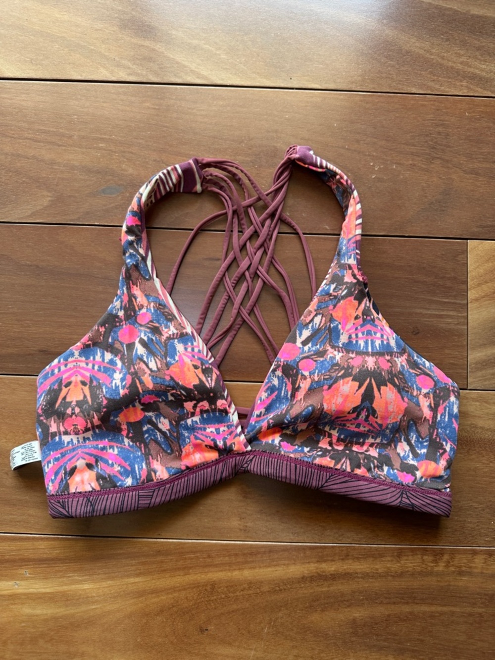 Maaji Strappy Tropical Print Swim Top - Plum Pink L - Picture 6 of 7